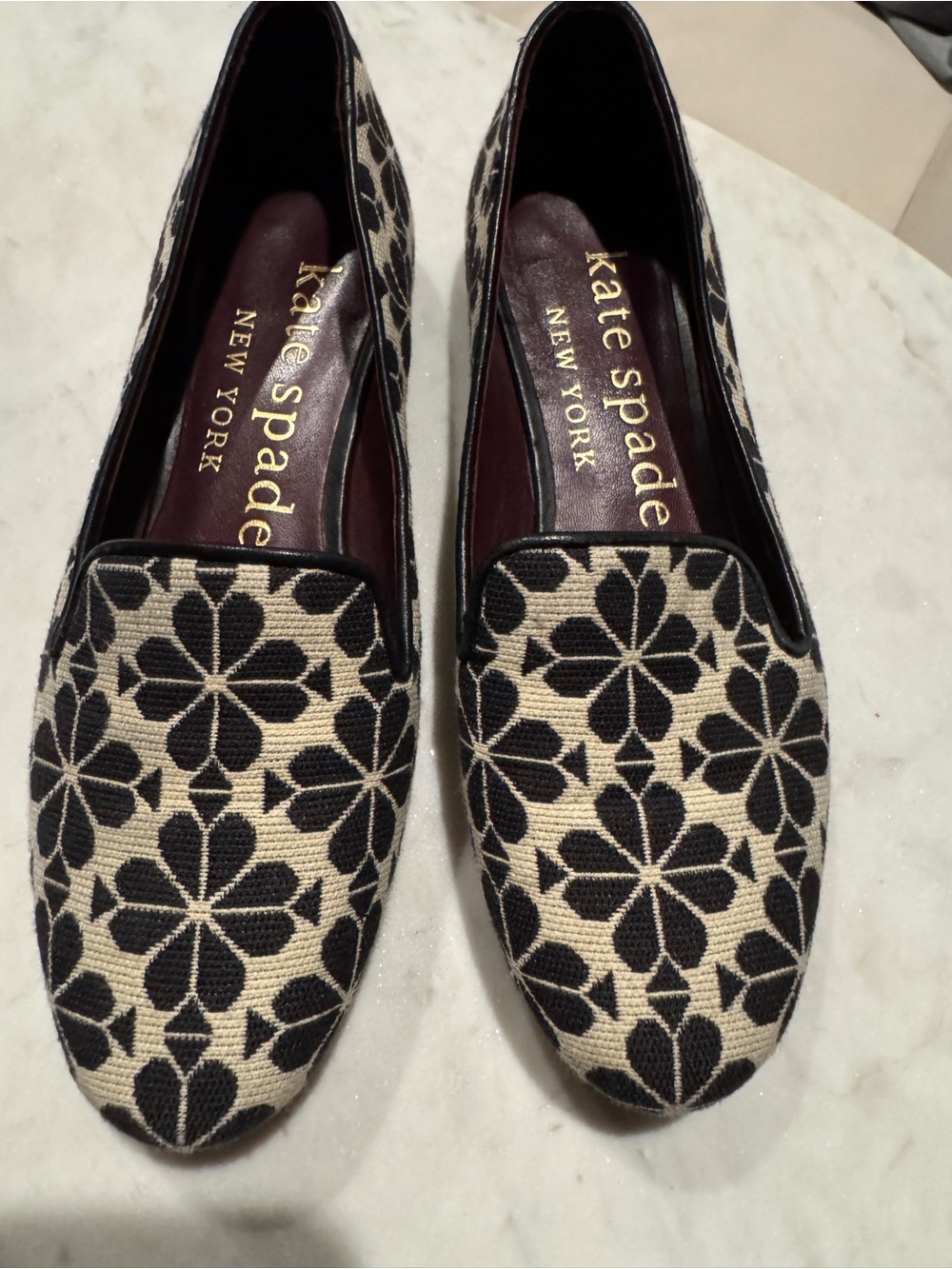 kate spade Black & Cream Floral Canvas Loafers